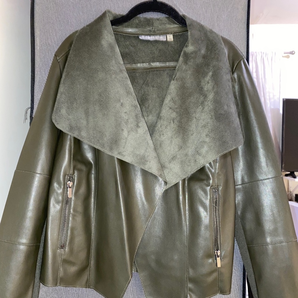 Dark Green Faux Leather Jacket